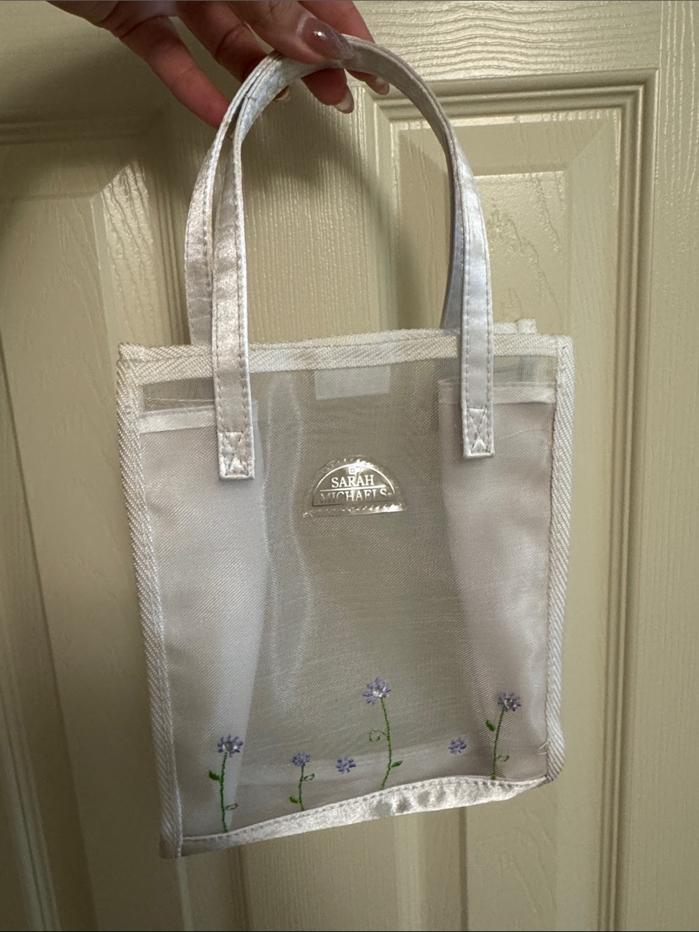Silver Mesh Tote with Lavender Floral Detail